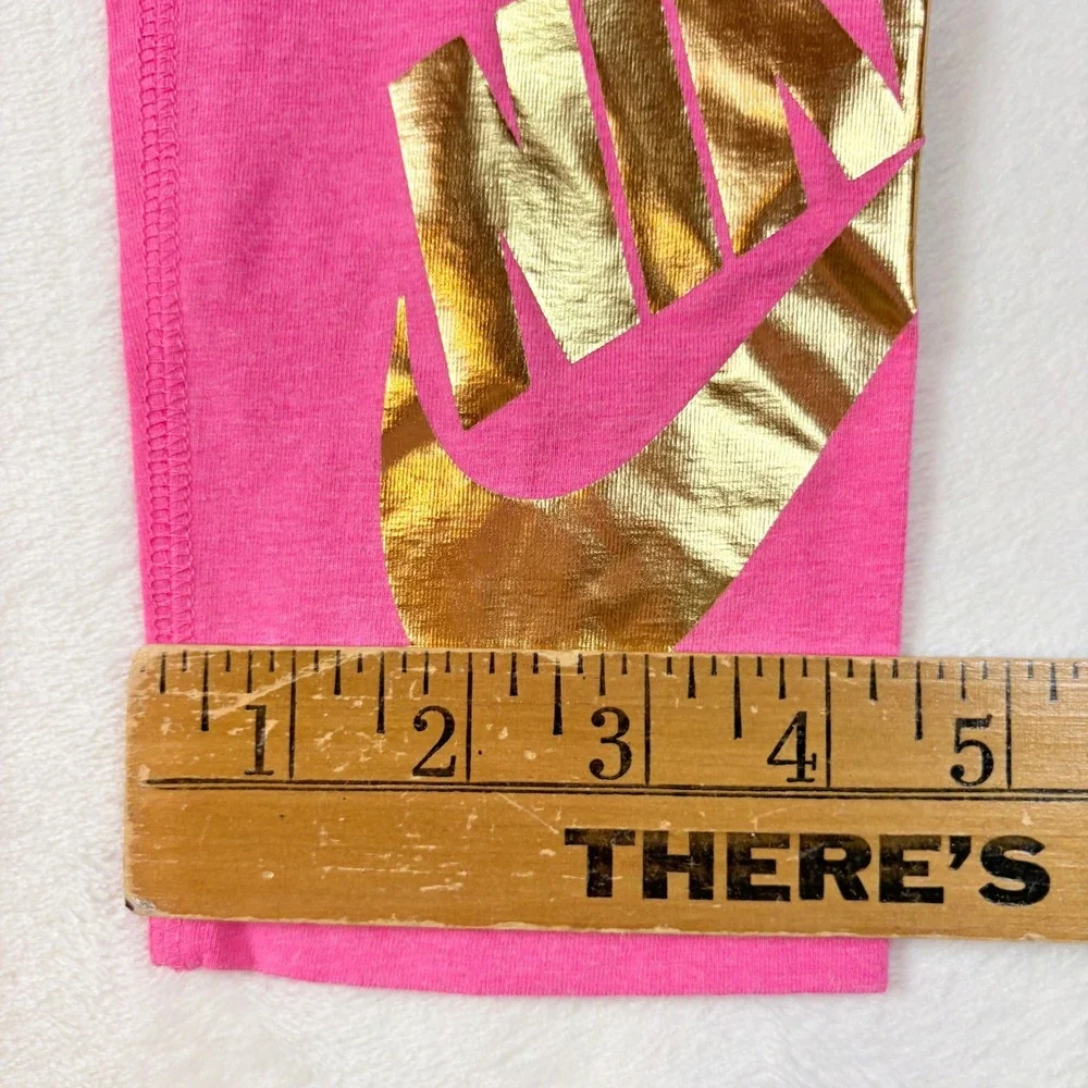 Nike‎ Girls Sz XL Pink Gold Metallic Logo Tight Fit Leggings DM2339-684